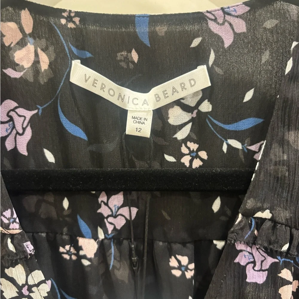 NWT Veronica Beard Black and Purple Floral Midi Dress - Picture 2 of 6